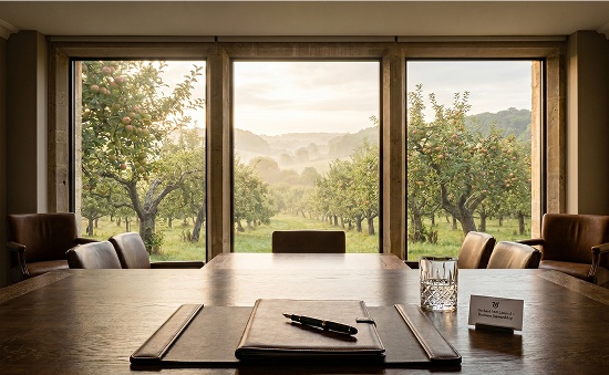 Orchard Mill boardroom overlooking an orchard